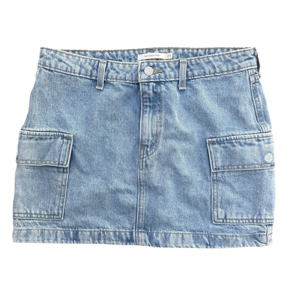 Levis 94 Cargo Skirt 27 Light Wash Denim Mini Y2K Utility Pocket Skirt